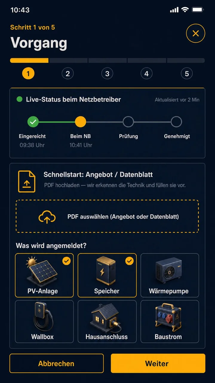 Baunity-App: geführte Erfassung eines Vorgangs